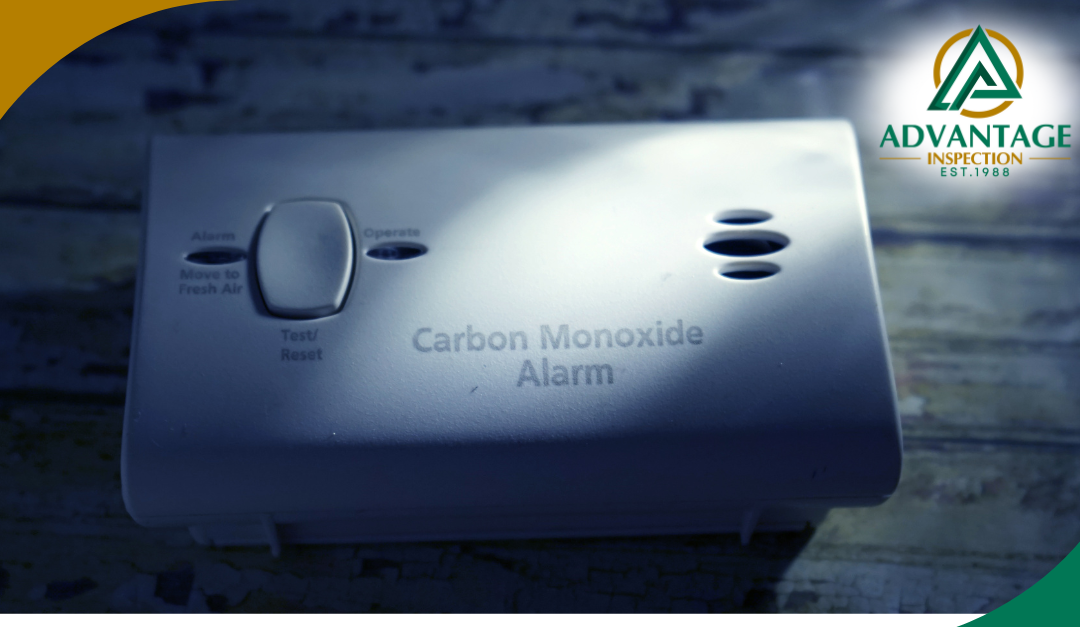 Carbon monoxide alarm highlighted in a dim setting