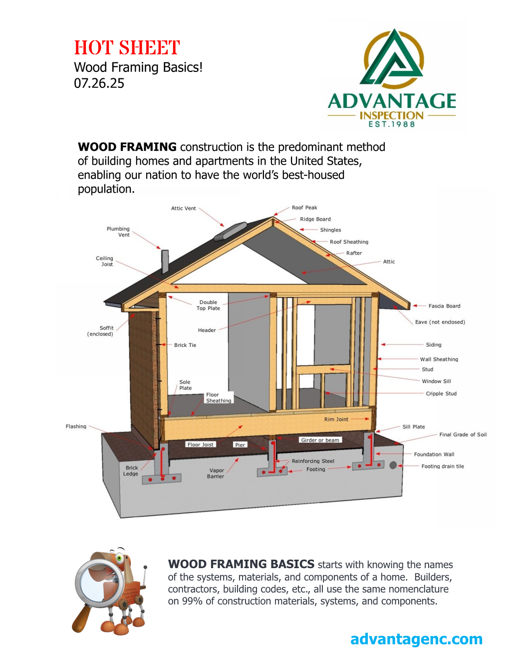 Advantage Inspection's Hot Sheet Education Material on Wood Framing