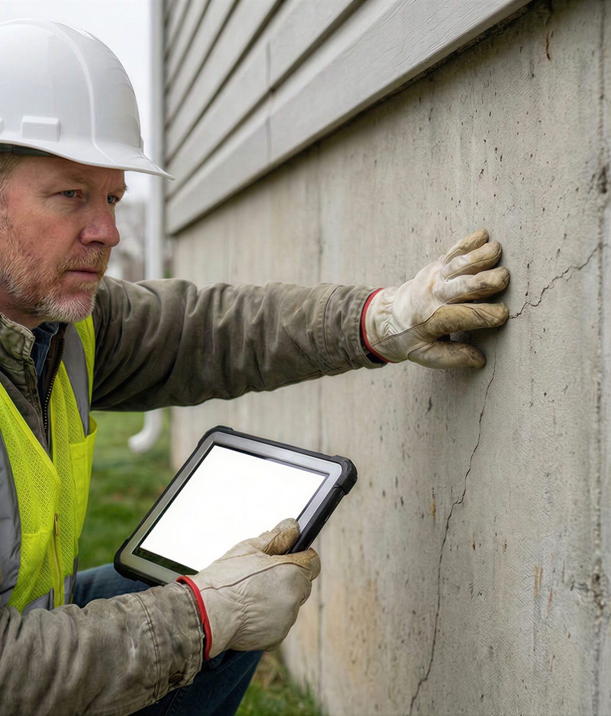 Advantage Inspector examining a crack in a foundation